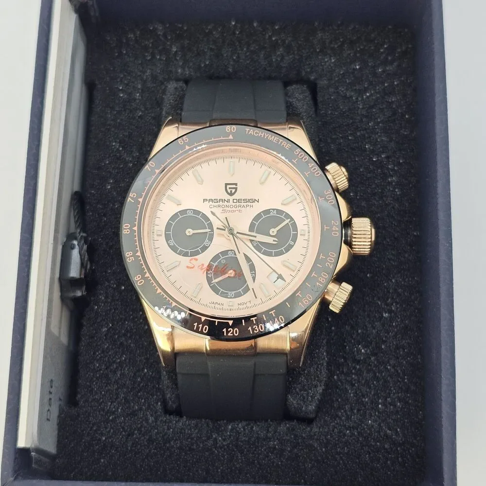 Pagani Design‎ Watch Men's 40MM Gold Dial Black Plastic Red Orange Canvas Bands - Picture 14 of 16
